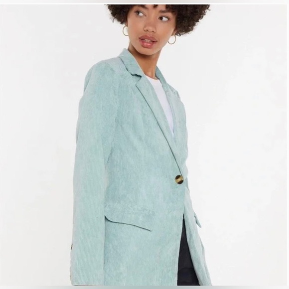 Nasty Gal blazer 8 mint green ribbed corduroy jacket office career business - Picture 1 of 11